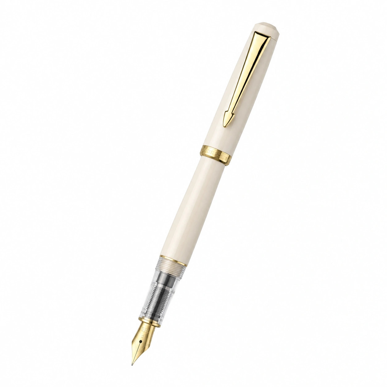 Pluma estilográfica elegante de color blanco y dorado