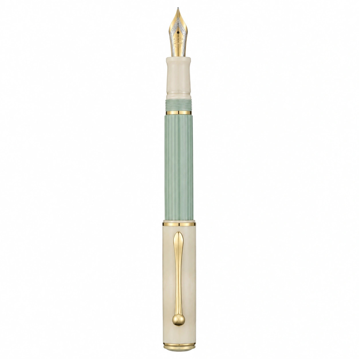 Pluma Estilográfica de Lujo Verde y Marfil con Plumín de Oro