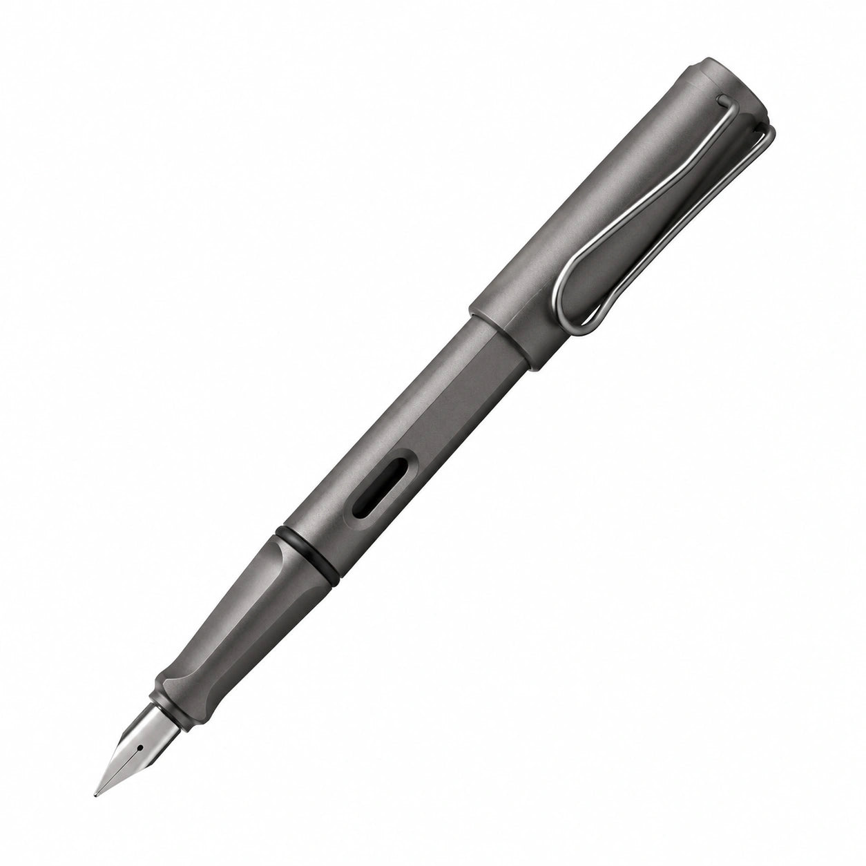 Pluma estilográfica gris metálico con clip resistente