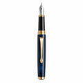 Pluma Estilográfica Azul con Detalles Dorados y Punta de Acero Inoxidable