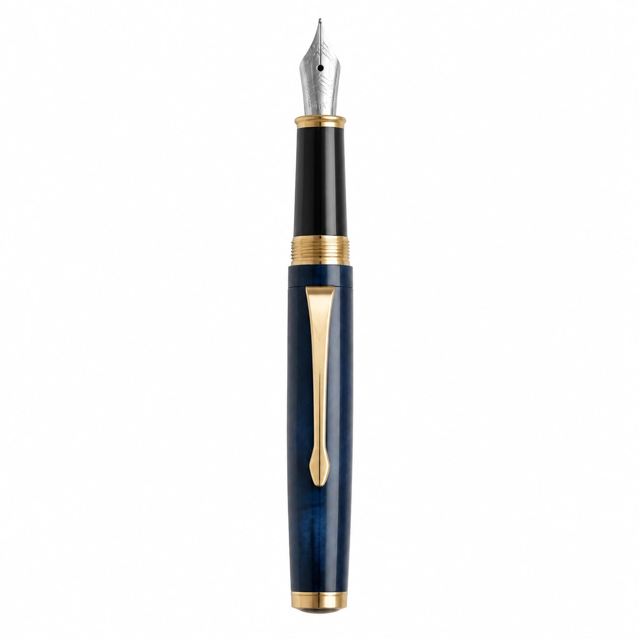 Pluma Estilográfica Azul con Detalles Dorados y Punta de Acero Inoxidable