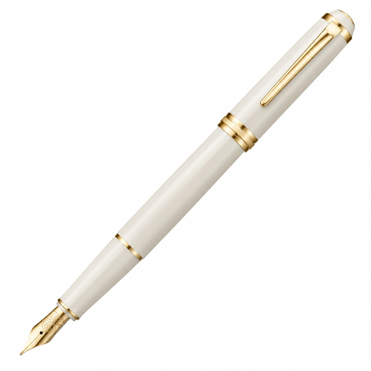 Pluma Estilográfica Blanca con Detalles Dorados