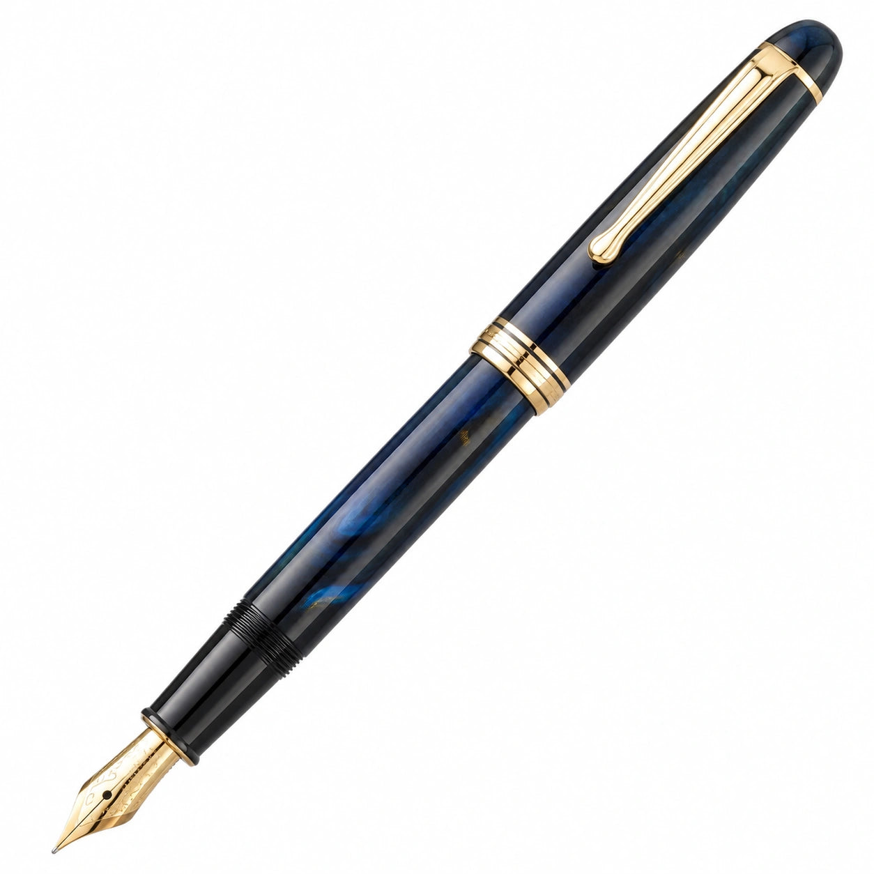 Pluma estilográfica azul con detalles dorados