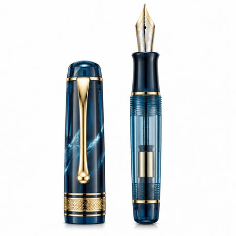 Pluma Estilográfica Azul Translúcido con Detalles Dorados